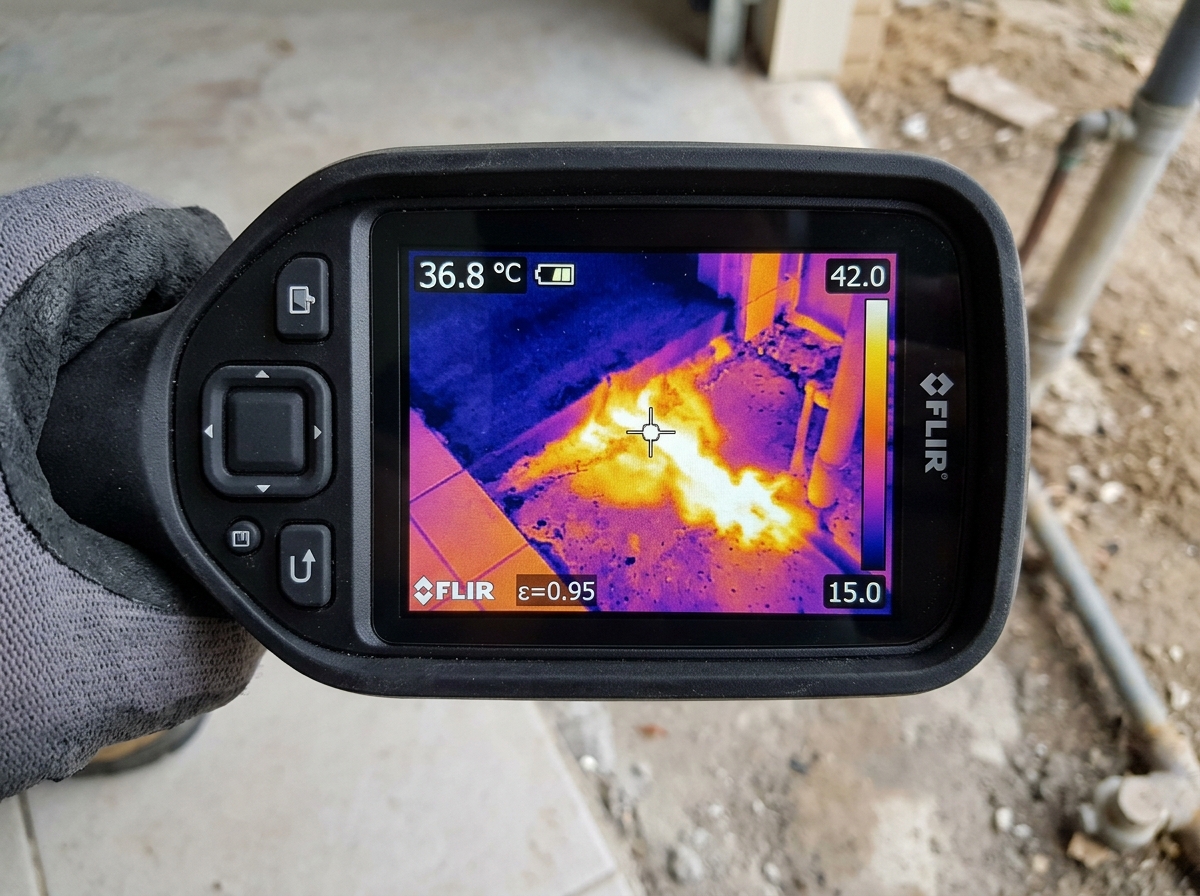 Thermal imaging of hot water slab leak